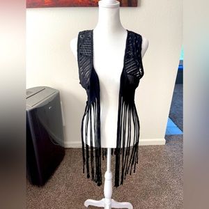 Black hippie fringe vest
